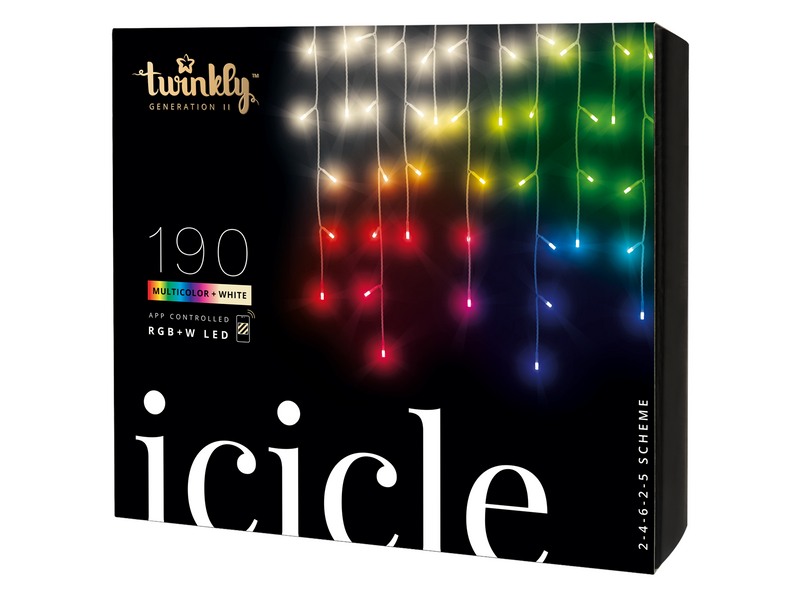 Twinkly Icicle – 190 App-Controlled RGB + Warm White LEDs. Clear Wire.