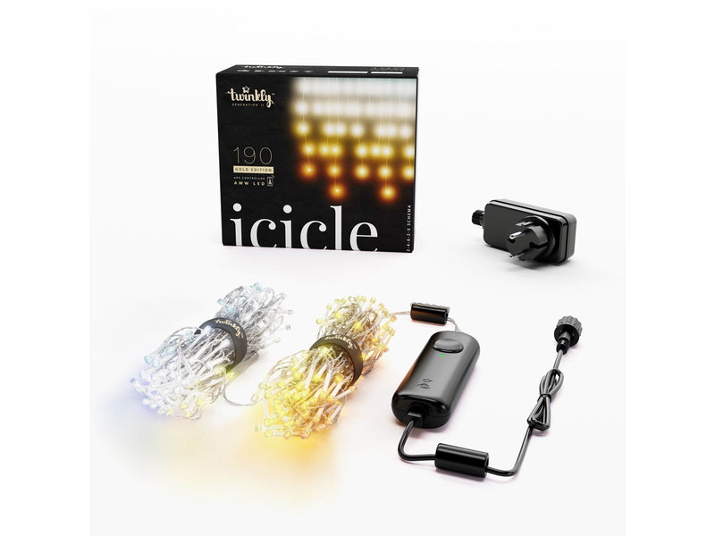 Twinkly Icicle – 190 App-Controlled Warm to Cool White LEDs. Clear Wire.