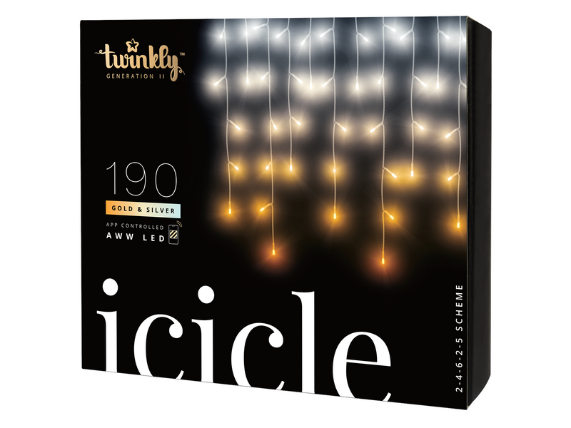 Twinkly Icicle – 190 App-Controlled Warm to Cool White LEDs. Clear Wire.