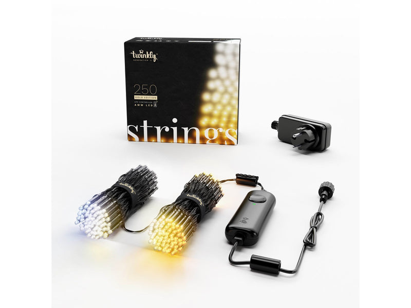 Twinkly Strings – 250 App-Controlled Warm to Cool White LEDs. 20 Meters. Black Wire.