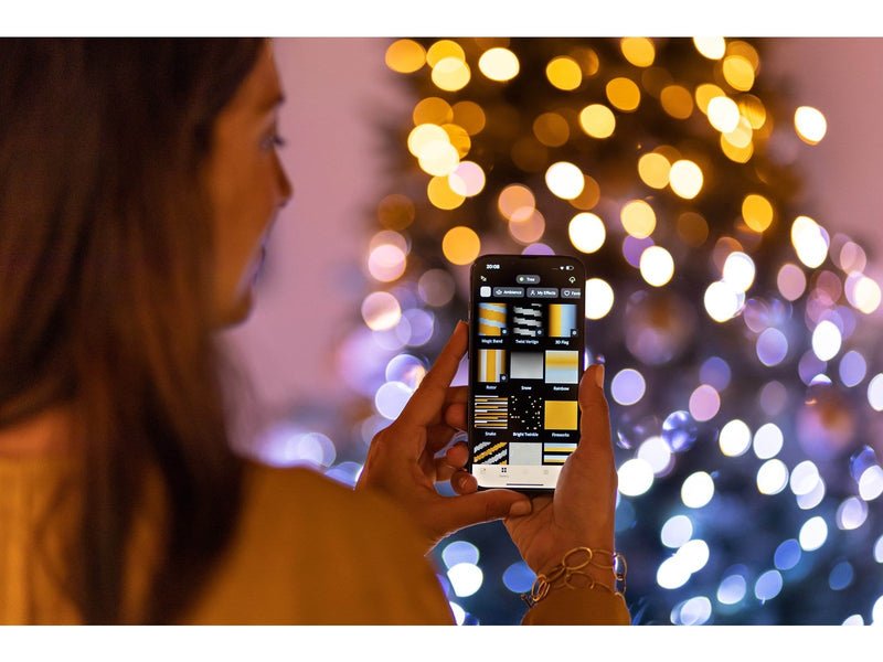 Twinkly Strings – 250 App-Controlled Warm to Cool White LEDs. 20 Meters. Black Wire.