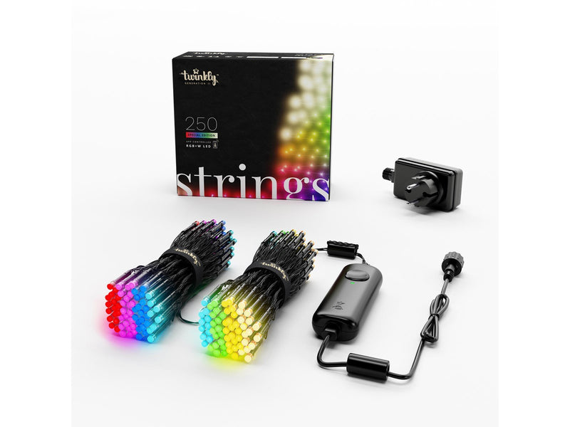 Twinkly Strings – 250 App-Controlled RGB + Warm White LEDs. 20 Meters. Black Wire.
