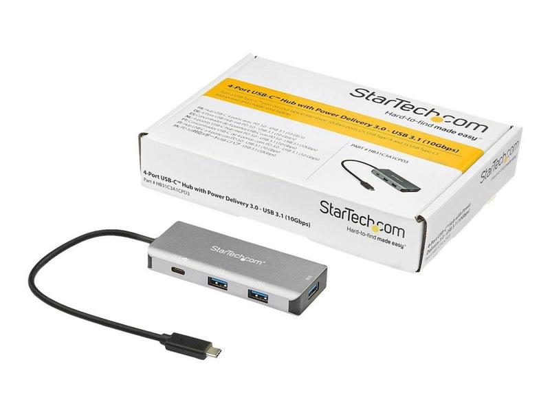 StarTech.com 4-Port USB-C Hub with PD 3.0 - 10Gbps - 3x USB-A & 1X USB-C - hub - 4 ports USB-Hubs - 4 - Grau