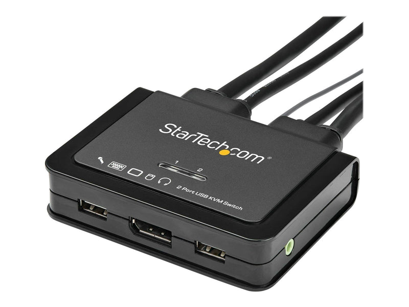 StarTech.com 2 Port USB 4K60Hz DisplayPort KVM Switch with Built-In Cables - KVM / audio switch - 2 ports
