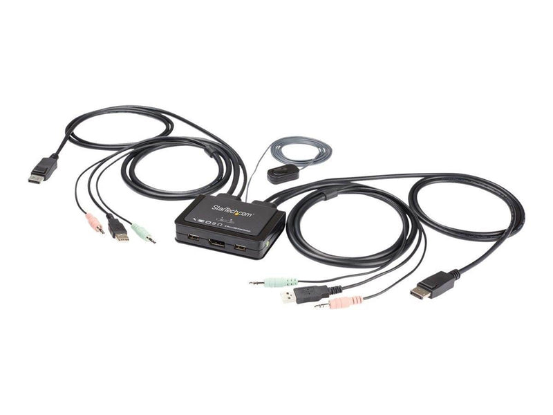 StarTech.com 2 Port USB 4K60Hz DisplayPort KVM Switch with Built-In Cables - KVM / audio switch - 2 ports