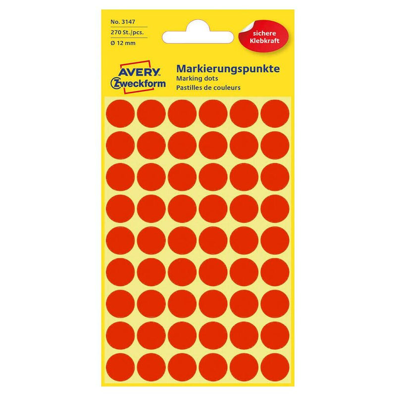 AVERY Zweckform Klebepunkte 3147 ß 12,0 mm leuchtrot - 270 Stück