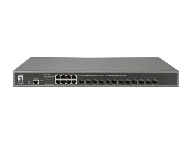 LevelOne GTL-2091 20-Port L3 Managed Gigabit Switch (12 x 10GbE SFP+ 8 x Gigabit RJ45) Redundant power supply