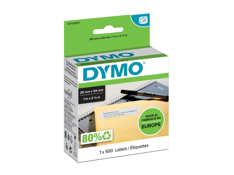 DYMO LabelWriter Rücksendeadressetiketten | 25 mm x 54 mm | Rolle mit 500 leicht ablösbaren Etiketten | selbstklebend