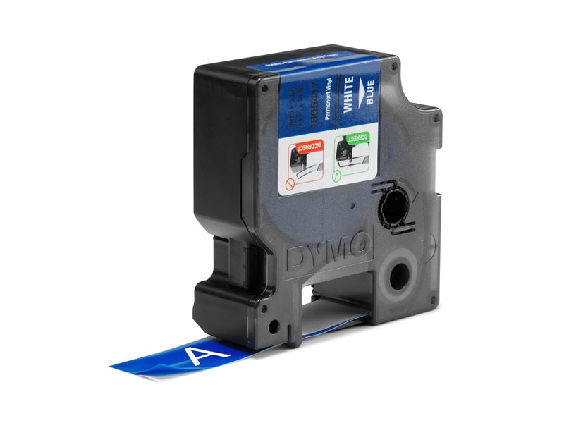 DYMO Rhino-Industrie-Vinyletiketten | 19 mm x 5,5 m | weiß auf blau | selbstklebendes Schriftband