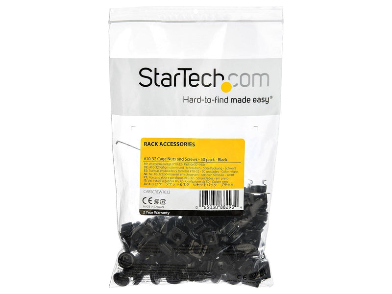 StarTech.com CABSCREW1032 (50-Pack) 10-32 Server Rack Cage Nuts and Screws w/Washers - Rack Mount Hardware Kit