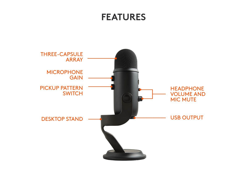 Blue Mic Yeti USB - Blackout - Microphone for Windows PC and Mac