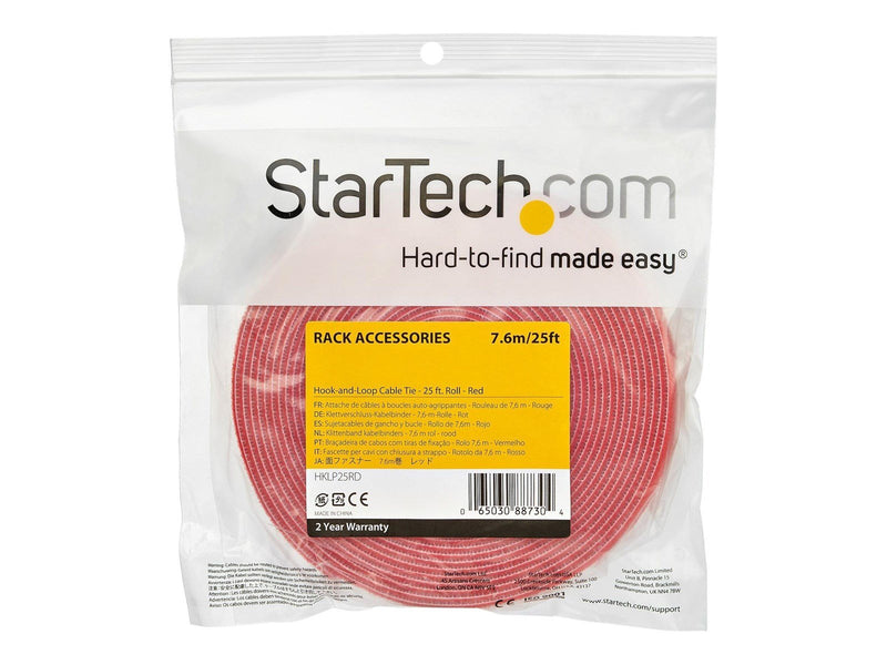 StarTech.com 25ft. Hook and Loop Roll - Red - Cable Management - hook & loop fastener