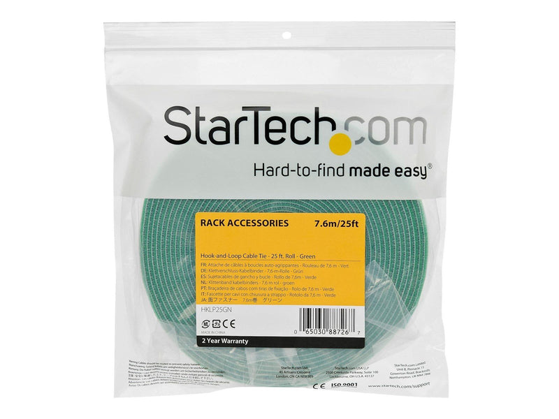 StarTech.com 25ft. Hook and Loop Roll - Green - Cable Management - hook & loop fastener