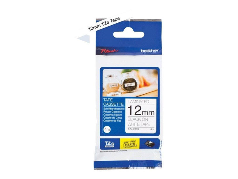Brother TZe-231S 12mm Black on White Tape 4m