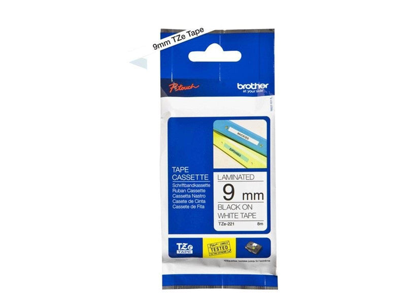 Brother TZe 221 - Black On White - Roll (0.9 cm x 8 m)