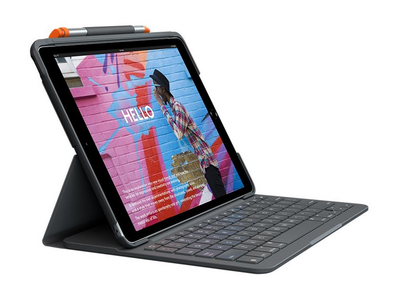 Logitech Slim Folio iPad 10.2" (7th gen) - ES - Tastatur & Folio-Set - Spanisch - Grau