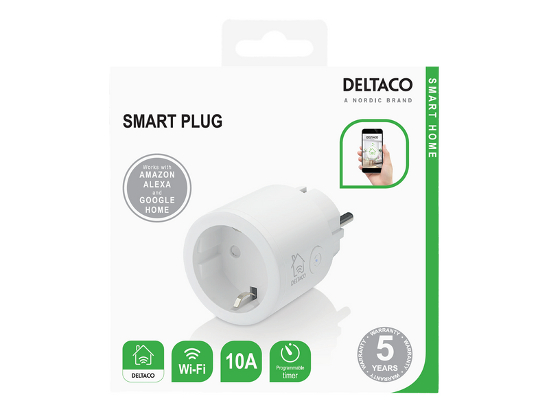 Deltaco SMART HOME switch WiFi 2.4GHz 1xCEE 7/3 10A timer 220-240V white