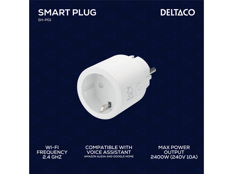 Deltaco SMART HOME switch WiFi 2.4GHz 1xCEE 7/3 10A timer 220-240V white
