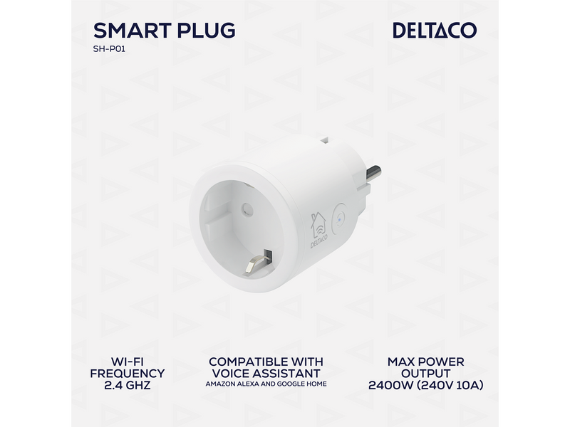 Deltaco SMART HOME switch WiFi 2.4GHz 1xCEE 7/3 10A timer 220-240V white