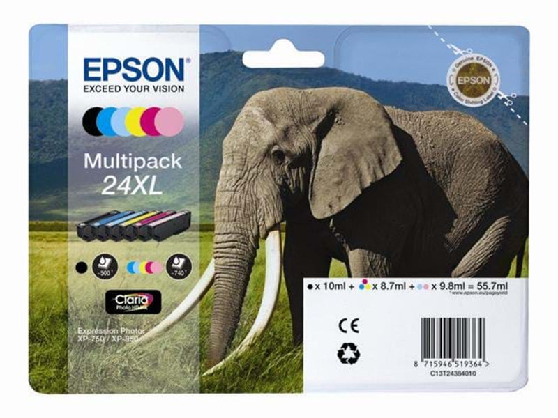 Epson 24XL High Capacity 6-Pack (Black Yellow Cyan Magenta Light-Magenta Light-Cyan) Ink - Tintenpatrone Cyan, Magenta, Gelb, He