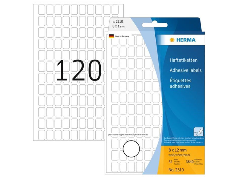 HERMA Vielzwecketiketten 8 x 12 mm, weiß, permanent haftend, zur Handbeschriftung