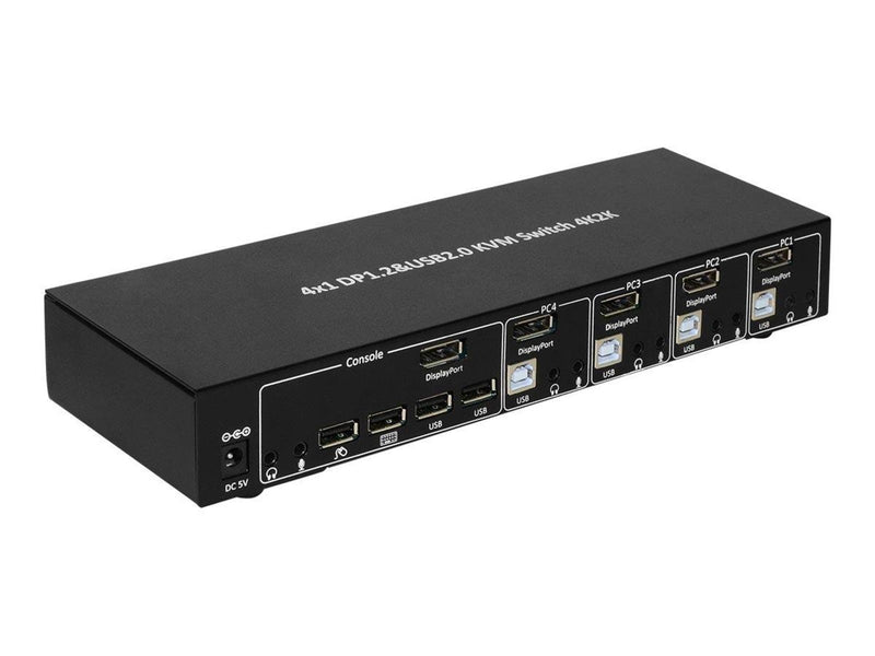 IC INTRACOM techly 4 Port DisplayPort 1.2 KVM Switch with Hub and audio