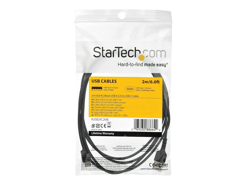 StarTech.com 2 m / 6.6 ft. USB 2.0 to USB C Cable - Black - Aramid Fiber - USB-C cable - 2 m