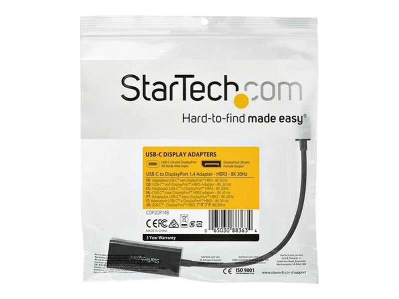 StarTech.com USB C to DisplayPort 1.4 Adapter - 8K 30Hz - HBR3 Adapter - external video adapter - black