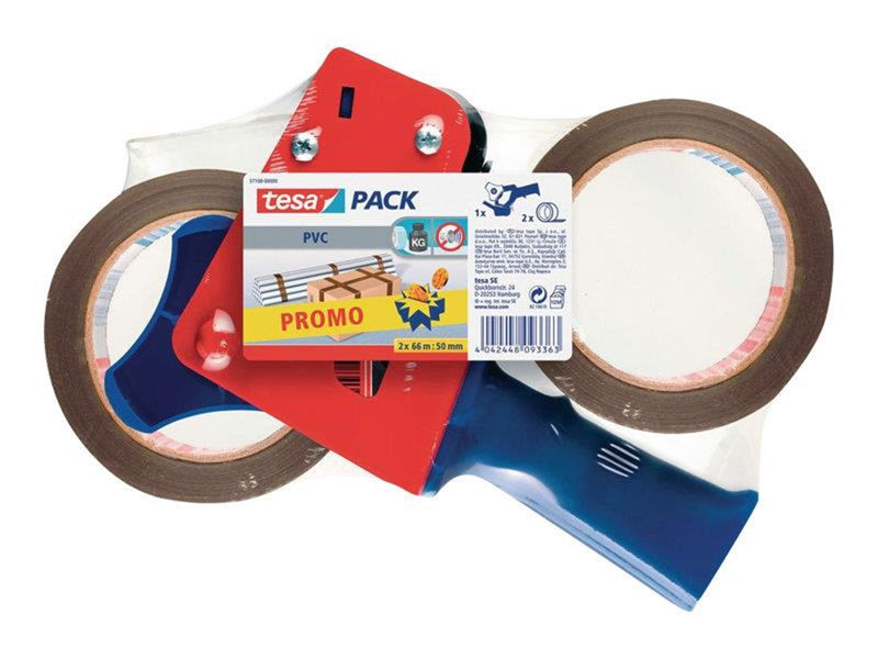 tesa pack Ultra Strong Packaging Tape 2 x 66m x 50mm + Dispenser Brown