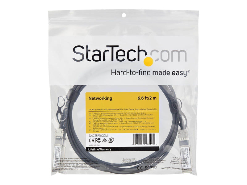 StarTech.com Dell EMC DAC-SFP-10G-2M Compatible SFP+ DAC Twinax Cable - 2 m - 10GBase direct attach cable - 2 m - Schwarz - 2 me