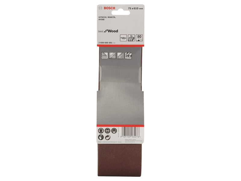 Bosch SLIBEBÅND 75X610MM K80 3STK