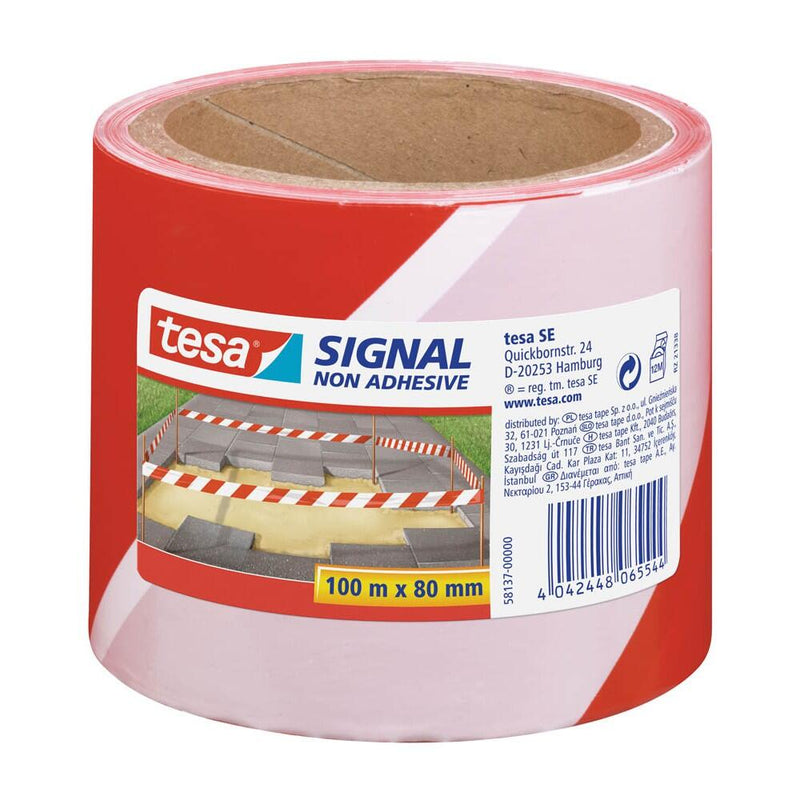 tesa Signal Absperrband 80 mm x 100 m rot, weiß