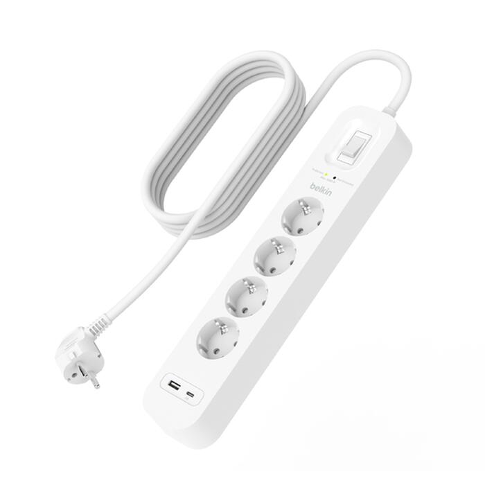 Belkin Connect Überspannungsschutz mit vier Steckdosen, USB-C und USB-A Anschluss