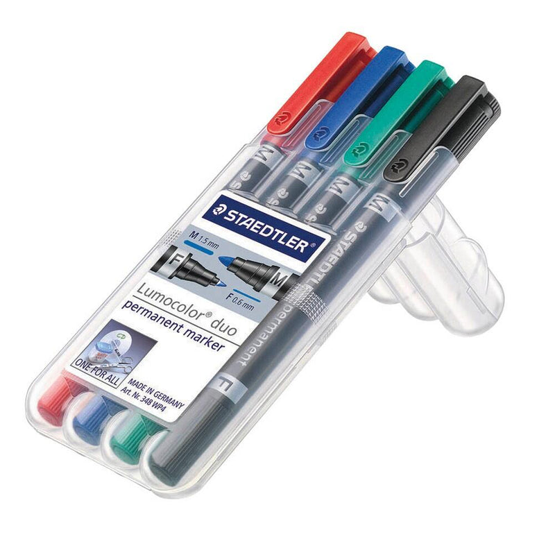 STAEDTLER Lumocolor duo Permanentmarker farbsortiert 0,6 - 1,5 mm - 4 Stück