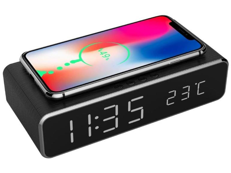 Gembird Digital alarm clock with Qi wireless charging function - Black