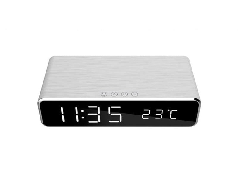 Gembird Digital alarm clock with Qi wireless charging function - Silver
