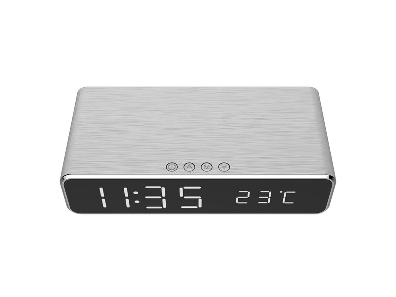Gembird Digital alarm clock with Qi wireless charging function - Silver