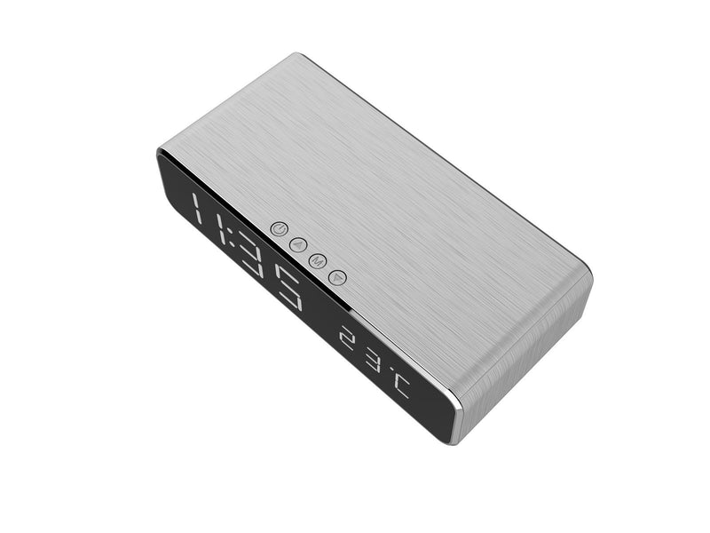 Gembird Digital alarm clock with Qi wireless charging function - Silver
