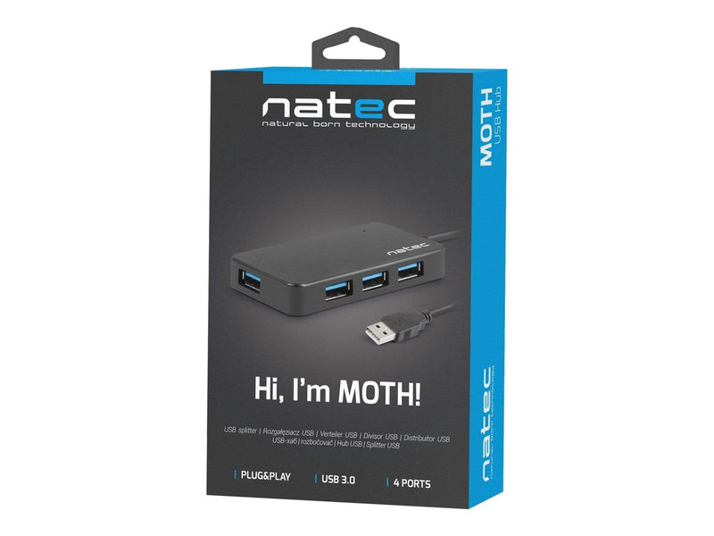 Natec MOTH - hub - 4 ports USB-Hubs - USB 3.2 - 4 - Schwarz