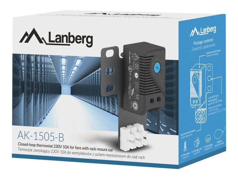 Lanberg AK-1505-B Closed Loop Thermostat 10A for Rack Cabinets with 19" Ear and Terminal Block Black