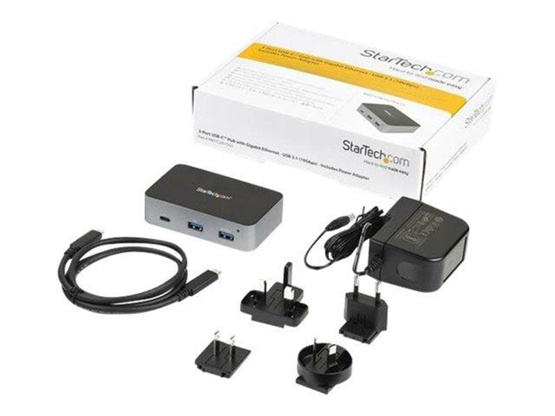 StarTech.com 3-Port USB-C Hub with LAN Port - 10Gbps - 2xA & 1xC - Powered - hub - 3 ports USB-Hubs - 3 - Grau