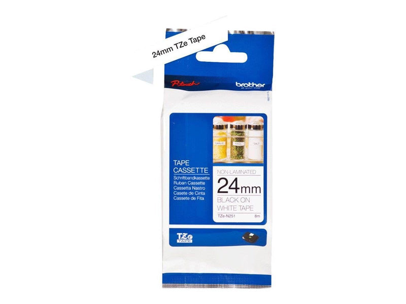 Brother TZe tape 24mmx8m non laminated blck/wht