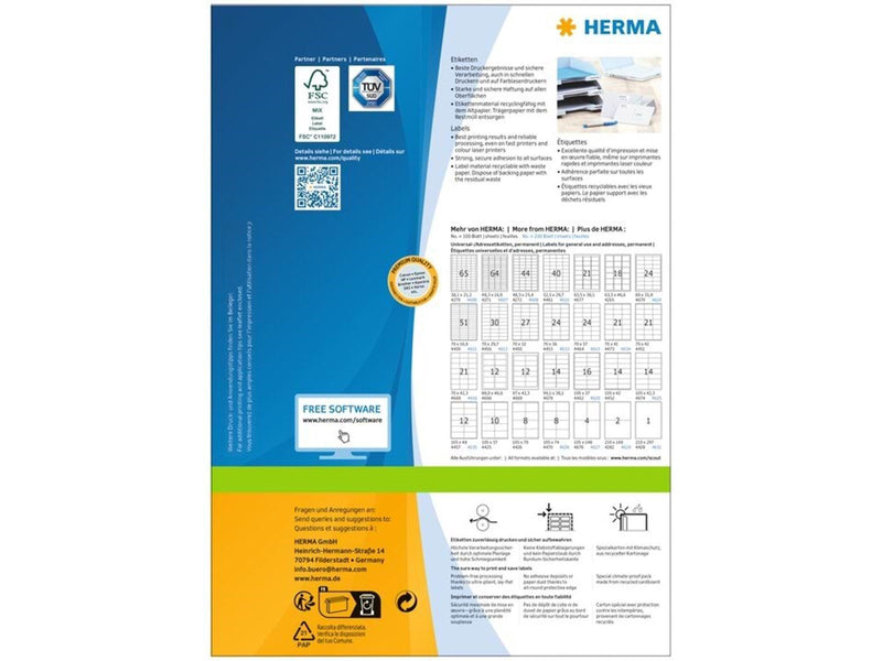 HERMA PREMIUM Etiketten A4, 105 x 297 mm, weiß, permanent haftend