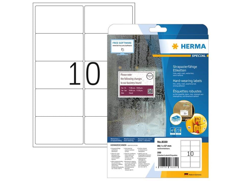 HERMA Wetterfeste Versandetiketten A4, 99,1 x 57 mm, weiß, aus Folie, extrem stark haftend