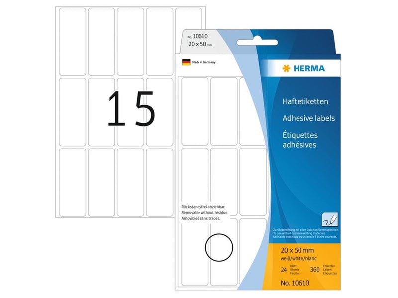 HERMA Ablösbare Vielzwecketiketten 20 x 50 mm, weiß, zur Handbeschriftung