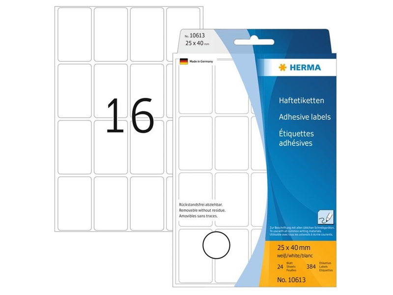 HERMA Ablösbare Vielzwecketiketten 25 x 40 mm, weiß, zur Handbeschriftung