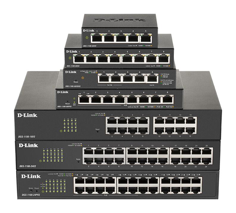 D-Link DGS-1100-08P EasySmart Switch - V2 - Switch - Smart - 8 x 10/100/1000 (PoE) - Desktop - PoE (64 W)