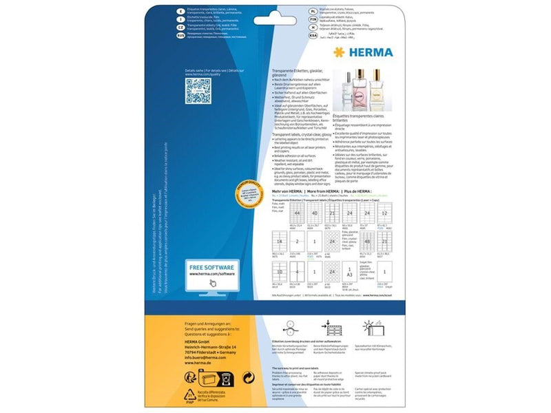 HERMA Folienetiketten, transparent, glasklar, A4, A4, 210 x 297 mm, wetterfest, permanent