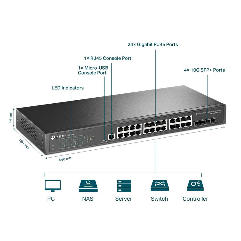 TP-Link JetStream TL-SG3428XMP 24-Port Gigabit L2+-Managed-PoE+-Switch mit 4 10G-SFP+-Slots