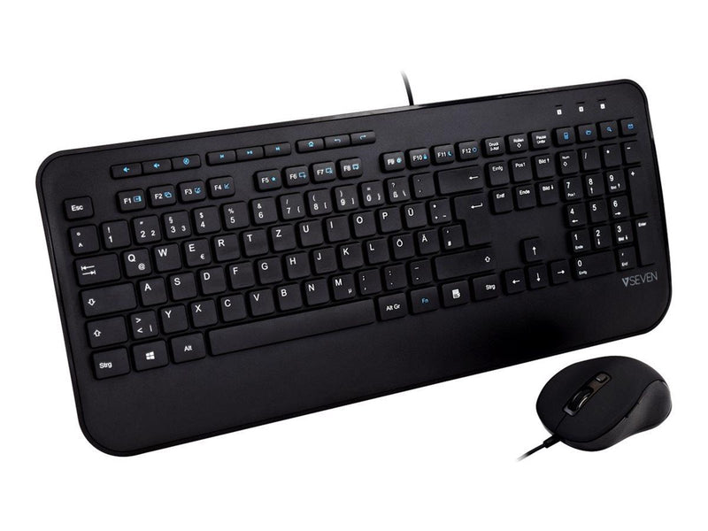 V7 CKU300DE - keyboard and mouse set - German - black - Tastatur & Maus Set - Deutsch - Schwarz